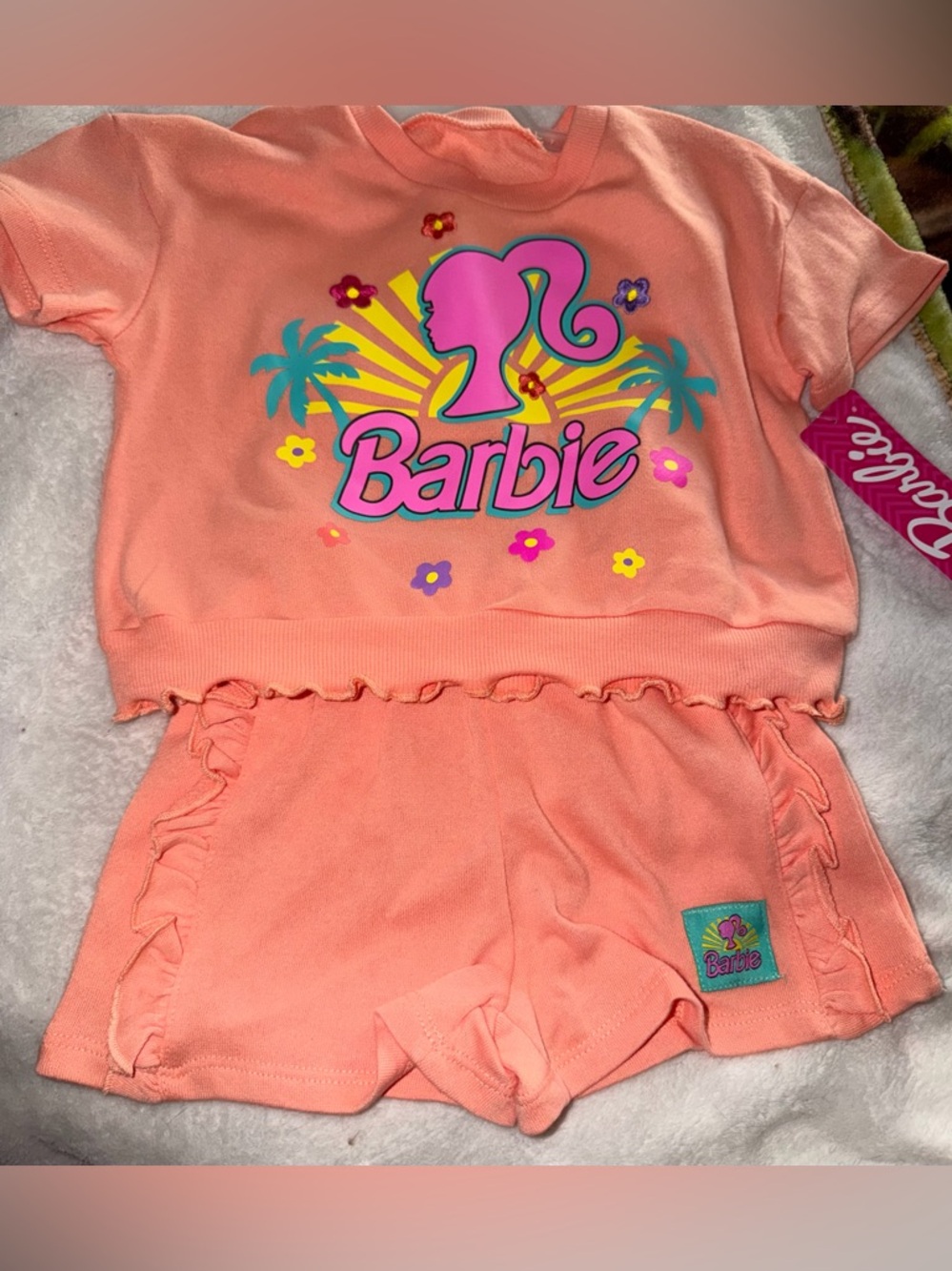 Barbie orange Graphic Tee & Ruffle Shorts Set 2t NWT